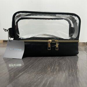 NWT Red Stone Black Clear Travel Cosmetic Bag With Gold Zippers
